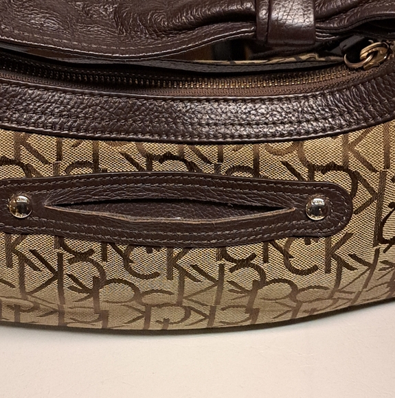 Calvin Klein Canvas & Leather Monogram Baguette Vintage Shoulder Bag GUC - Picture 7 of 16